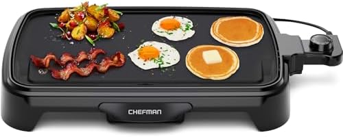 Chefman Electric Griddle with Removable Temperature Control, Immersible Flat Top Grill, Burger, Eggs, Pancake Griddle, Nonstick Easy Clean Cooking Surface, Slide Out Drip Tray, 10 x 16 Inch