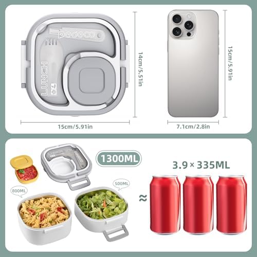 PEDECO Stackable Stainless Steel Bento Box with Insulated bag,Leak-Proof,2-Tier Bento box,Lunch Box With Portable Sauce Pod and Cutlery-for Kids/Adult,Dishwasher Safe,White