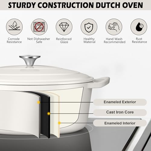 TeamFar Oval Dutch Oven, 5qt Enameled Cast Iron Dutch Oven Pot with Lid