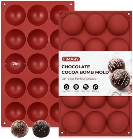 Medium 15-Cavity Semi Sphere Silicone Molds Non-Stick,2 Packs 2"Half Sphere Silicone Baking Molds for Making Jelly, Cake, Chocolates Bombs