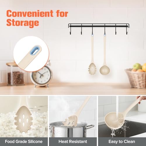 Silicone Spaghetti Spoon & Soup Ladle Cooking Utensils Set of 2 (KHAKI)