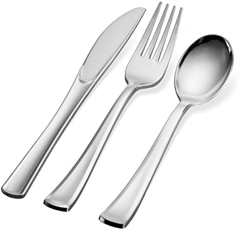 600 Plastic Silverware Set - Plastic Cutlery Set - Disposable - Flatware Set - 200 Forks - 200 Spoons - 200 Knives - Heavy Duty - Party Bulk - Silver