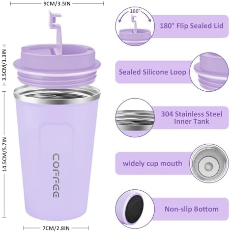 CS COSDDI 12 oz Coffee mug - Stainless Steel Coffee Cup with Leakproof Lid