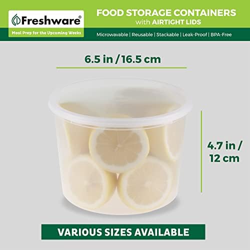 Freshware [12 Pack, 64 oz] 1/2 Gallon Plastic Deli Food Storage Soup Containers With Airtight Lids, Slime Containers, Freezer Safe | Meal Prep | Stackable | Leakproof | BPA Free, Clear