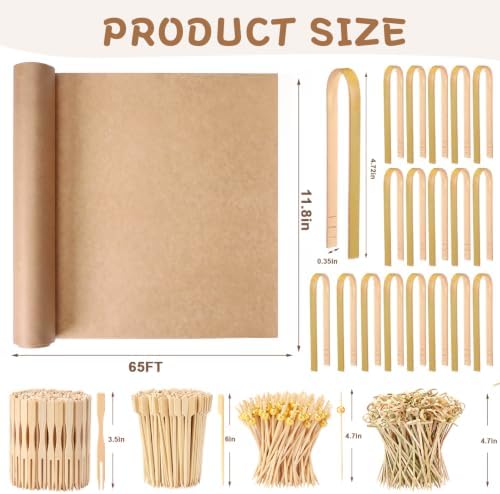 431 Pcs Charcuterie Accessories Set Grazing Table Supplies Including 11.8 Inch x 65 ft Butcher Paper Roll 4 Style Cocktail Picks Bamboo Tongs Charcuterie Board Buffet for Wedding BBQ Party