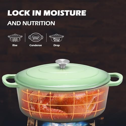 Leonyo 7QT Enameled Cast Iron Oval Dutch Oven Pot with Lid, Pistachio Green