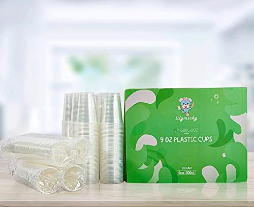 Lilymicky 500 Pack 9 oz Disposable Plastic Cups, 9 oz Clear Plastic Cups