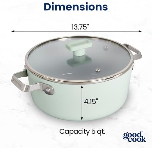 GoodCook Ceramic Dutch Oven with Lid, Induction Compatible, Nonstick and Oven Safe, 5-Quart, Sage Green