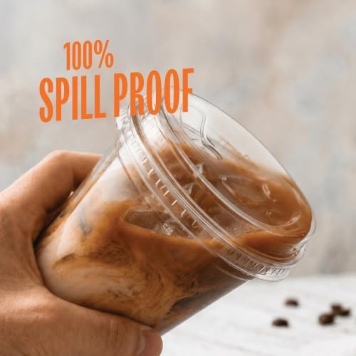 24 oz Clear Plastic Cups with Strawless Sip-Lids [50 Sets] PET Crystal Clear Disposable 16oz Plastic Cups with Lids - Crystal Clear, Durable Cup - BPA Free + Crack Resistant, for Coffee, Juice, Shakes