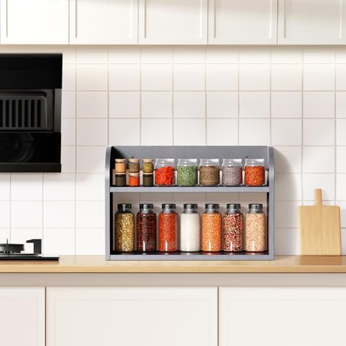 ROMGUAR CRAFT 2 Tier Bamboo Spice Rack, Countertop or Wall Mounting, Grey