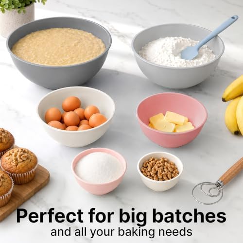 Zulay Kitchen 12 Piece Plastic Mixing Bowls with Lids Set - Colorful Mixing Bowl Set for Kitchen - Nesting Bowls with Lids Set - Microwave and Freezer Safe (Pink Ombre)