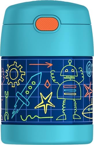 THERMOS FUNTAINER Kids Food Jar with Spoon, 10oz, Robot Doodles