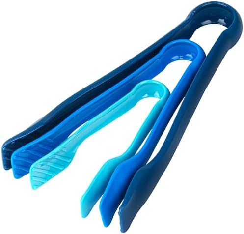 DecorRack 3 Piece Plastic Tong Set, 6-8-10 in Heavy Duty (Blue)