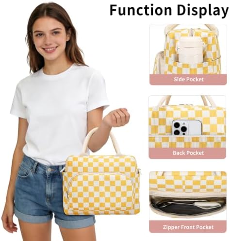 GASSDA Lunch Box for Women Insulated Lunch Bag Women Adult Cute Lunch Bags Reusable Lunchbox Cooler Tote Bag for Work Picnic (Yellow-Plaid)