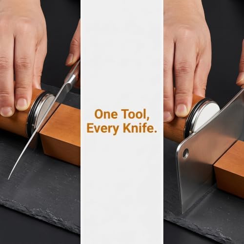 Hatori Knife Sharpener.Magnetic Fixed‑Angle Diamond Sharpening System,15° & 20°Angle Guide Block,Dual Grit Manual Kitchen Sharpener for Straight‑Edge Chef Knives,Compact Portable Knife Sharpening Tool