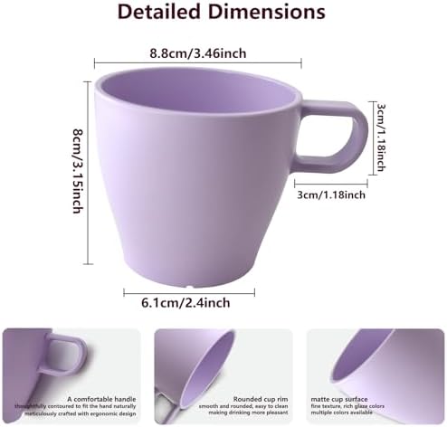 6-Pack 10oz Unbreakable Coffee Mugs, Microwave Safe Premium Drinkware (Up to 320℉), Lightweight Shatterproof Cups for Keurig, Kids, RV & Camping, BPA-Free (Purple)