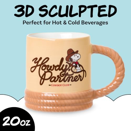 Silver Buffalo Peanuts Western Howdy Partner, 3D Sculpted Mug, 20oz