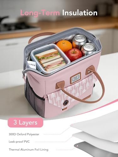 Lekesky Pink Lunch Bag for Women Insulated Lunch Box Leakproof Lunchbox for Adult Work