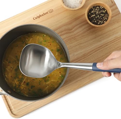 Calphalon Edge Soup Ladle, Stainless Steel Soup Ladle, Serving Ladle with Silicone Handle, Heat-Resistant Nonstick-Safe Kitchen Ladle for Soups, Sauces & Stews, Navy