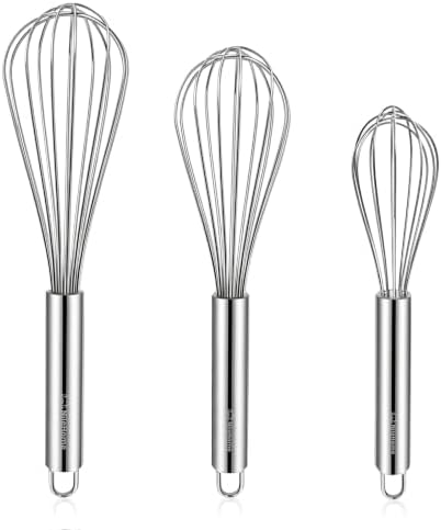 NileHome 3-Pack Stainless Steel Whisk Set, Kitchen Utensils for Cooking