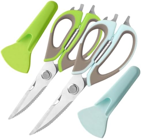 2 Pcs Heavy Duty Kitchen Shears with Magnetic Holder, Multi-function Kitchen Scissors for Food - Come Apart, Rust-Resistant, Magnetic Scissors for Fridge(Green and Blue)