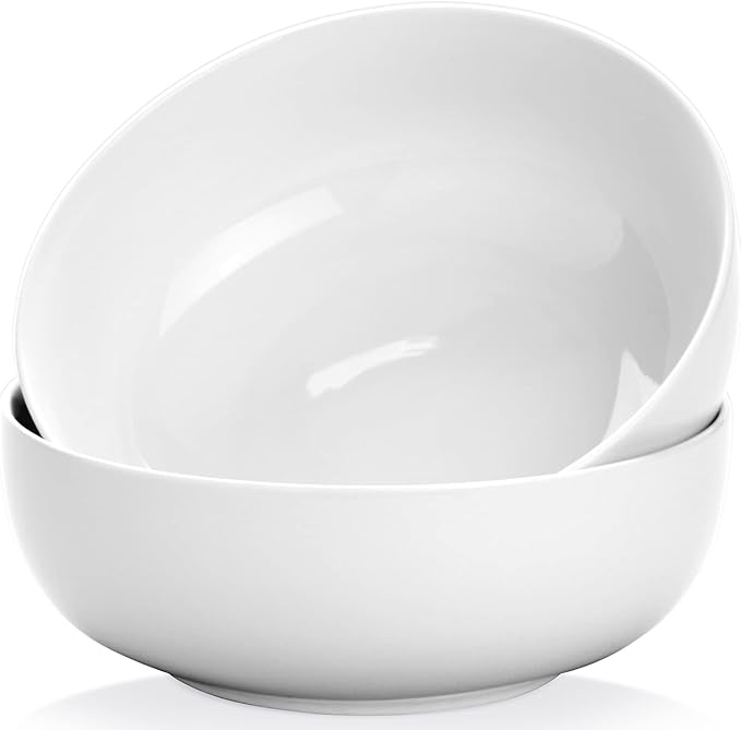 Yedio Pasta Serving Bowls 120 Ounce 9.7” Large Serving Bowls, Porcelain Salad Bowls for Kitchen, Big White Soup Bowls, Oven Dishwasher Safe, Set of 2