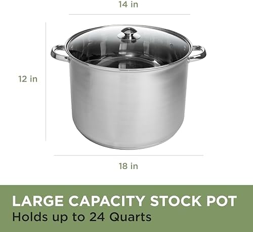 Ecolution Stainless Steel Stock Pot, Encapsulated Induction Ready Cooking Pot with Glass Lid, Oven Safe, Dishwasher Safe Soup Pot, 24-Quart