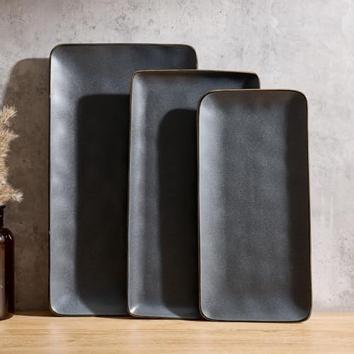 Famiware Serving Platters Set of 3 Sizes - Rectangular, Matte Dark Charcoal
