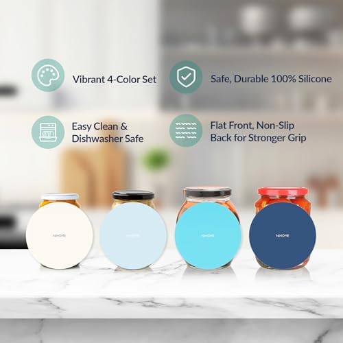 NiHome Silicone Jar Opener Gripper Pads, 6 In for Seniors, Ocean Color, 4PC