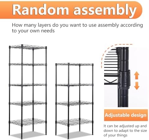 BestOffice | 5-Tier Wire Shelf | 17" x 12" x 48" | Black
