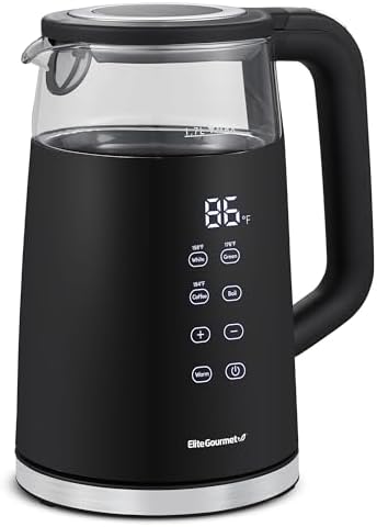 Elite Gourmet 1.7L Dual-Wall Cool-Touch Tea Kettle, Touchscreen, Black