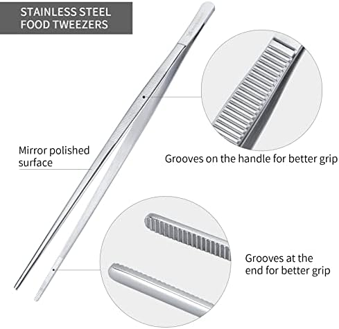 12 Inch Kitchen Tweezers Fine Tweezer Tongs, MSY BIGSUNNY Stainless Steel Food Tweezers Multi-function Precision Serrated Tips Cooking Tongs Kitchen Serving Tong