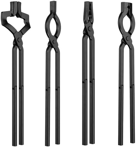 Blacksmith Tongs Set, 17 Inch Carbon Steel Forging Tongs, 4-Piece Professional Blacksmithing Tools for Beginners and Expert Craftsmen