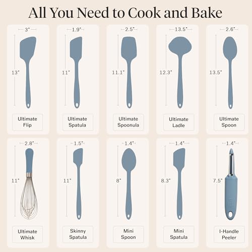 GIR: Get It Right 10-Piece Spatula Set & Silicone Utensils for Kitchen - Slate - Heat Resistant to 425°F - Dishwasher Friendly - Includes Ladle, Whisk, Potato Peeler & Kitchen Spoons