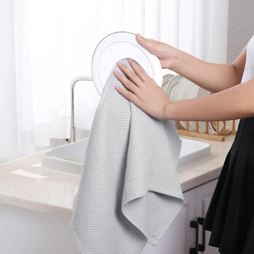 Homaxy 100% Cotton Waffle Weave Kitchen Dish Towels 12-Pack, Light Gray
