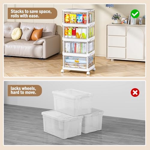 Kmiectse Clear Storage Bins with Lids - 4 Tier 32qt Plastic Stackable Bins