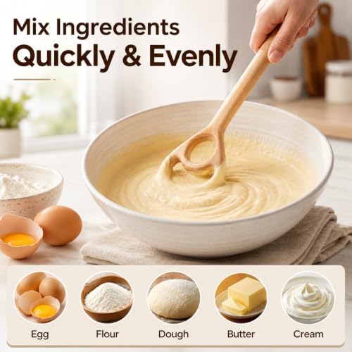 2 Pack Wooden Danish Dough Whisk, 12.6 Inch Seamless Sourdough Mixer Tool, Bread Whisk for Mixing Pizza Pastry, Danish Dough Hook & Spurtle for Sourdough Starter Stirring