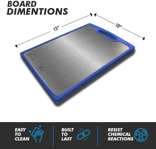 Titanium Cutting Boards for Kitchen - Dual Sided Cutting Board with Pure Titanium and Wood Surface, Durable Chopping Board, Easy to Clean with Juice Groove - Large 15 x 10 (Blue)