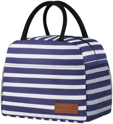 douyadady Lunch Bag Women/Men Lunch Box Women/Men (Dark blue+White Stripes)