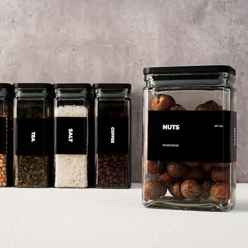 APT 1101 Glass Storage Jars with Bamboo Lid, glass canisters with airtight lids, Clear jars with lids for Spice, Cookie, Candy, Tea, Coffee Bean and Rice (Black, 26 oz, Set of 6)