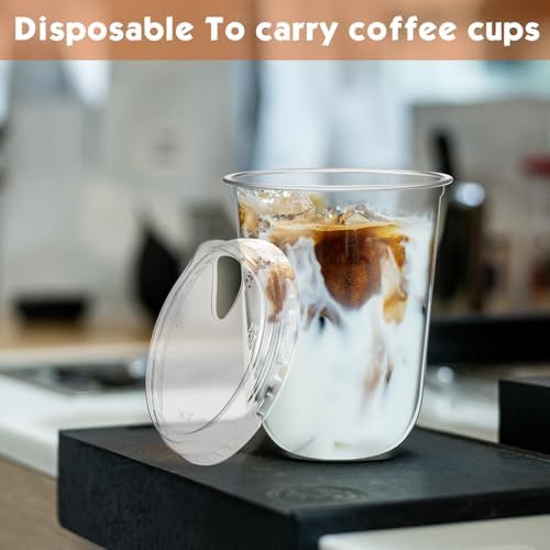 Baderke 100 Pcs Round Bottom Plastic Cups with Lids Clear Togo,16 Oz