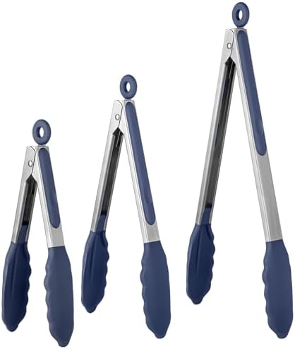 U-Taste Kitchen Tongs for Cooking, 600ºF Heat-Resistant, 3Pcs/Midnight Blue
