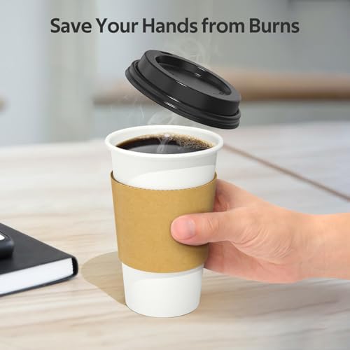 Dealusy 100 Pack 16 oz Disposable Coffee Cups with Sip Lids and Sleeves