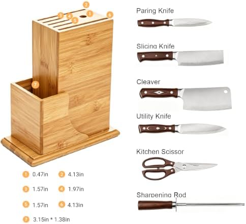 7 Slots Universal Knife Block, Kitchen Knife Holder for Counterop