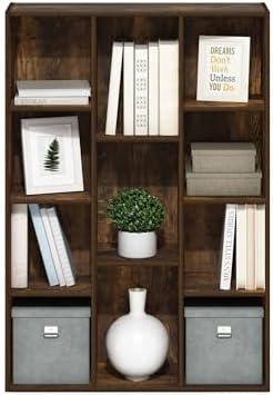 Furinno LUDER Book Shelf, 11-Cube Bookshelf, Reversible Bookcase, 9.4 x 29.1 x 41.7, Easy Assembly, for Living Room, Bedroom, Home Office, Amber Pine