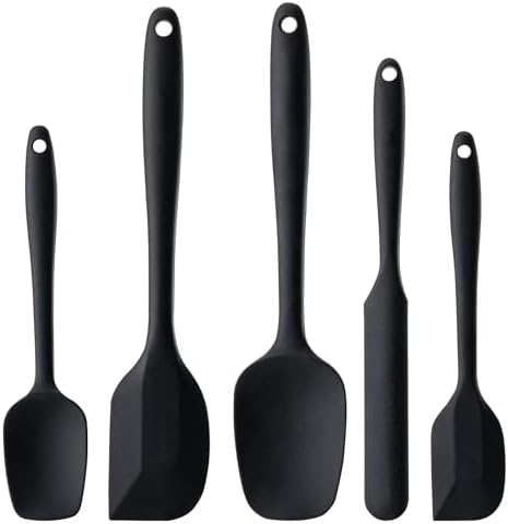 Silicone Spatula Set,5 Piece Food Grade Rubber Spatulas,Black