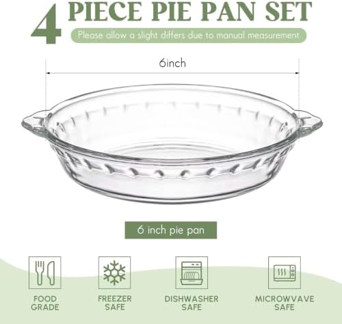 Uiifan 4 Pcs Mini Glass Pie Pan 6 Inches, Clear Baking Dish with Handles