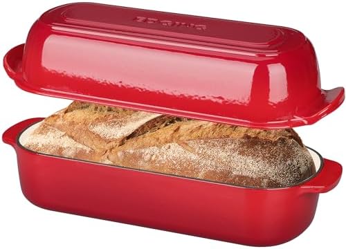 EDGING CASTING Enameled Cast Iron Loaf Pan with Lid, Bread pan, Dutch Oven Bread pan for Homemade Sourdough Bread Baking, 12.5x5.5 inch, 5qt, Red