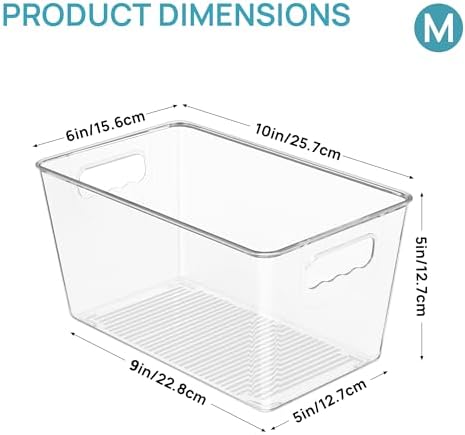 Vtopmart 6 Pack Clear Storage Bins, Pantry Cabinet Organizer Bins, Medium