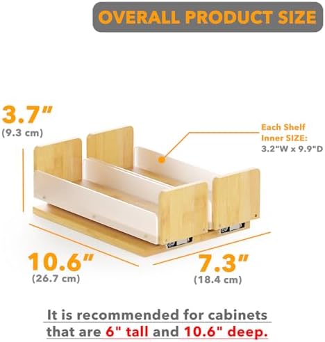 SpaceAid Bamboo Pull Out Spice Rack Organizer for Cabinet, Heavy Duty Slide Out Seasoning Kitchen Pantry Sliding Vertical Organization, 7.3" Wide, 2 Drawers(3" Wide), 1-Tier, Natural